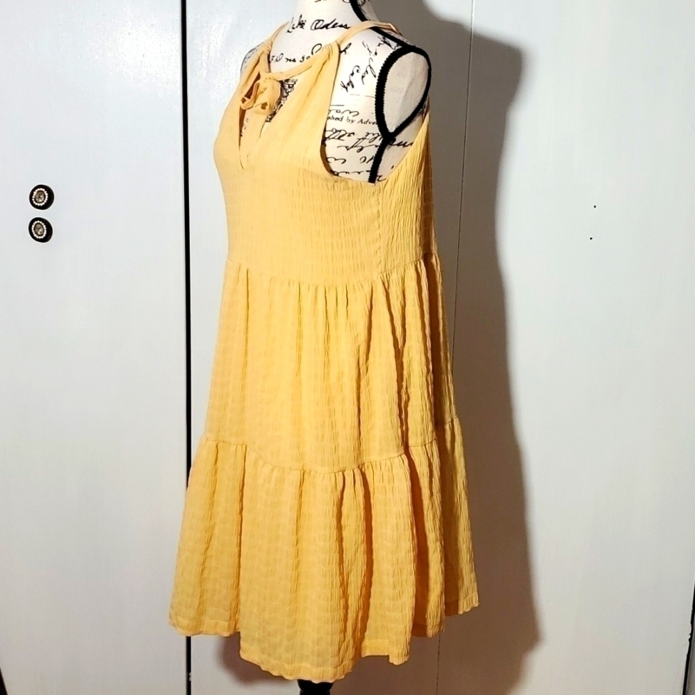 A New Day| Womens Butter Yellow Tiered Ruffle Midi Dress Sleeveless Boho Sz.XS-M